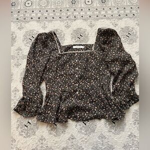 Christy Dawn Black Floral Blouse with Square Neckline